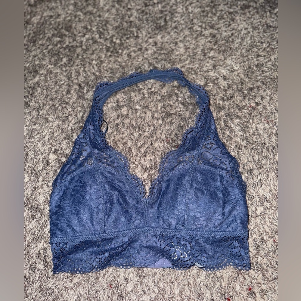 Women’s Aerie Blue Lace Halter Floral Top Bralette Size Small
